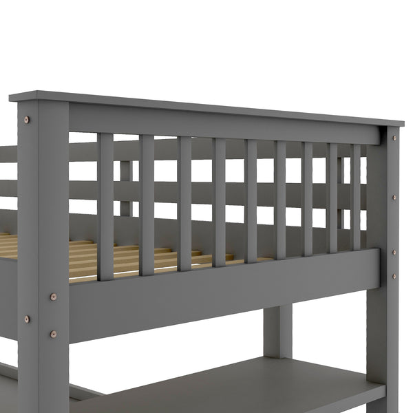 Homeroots Gray Twin Size Wood Loft Bed With Storage Shelves And Desk  Manufactured Wood + Solid Wood 404098