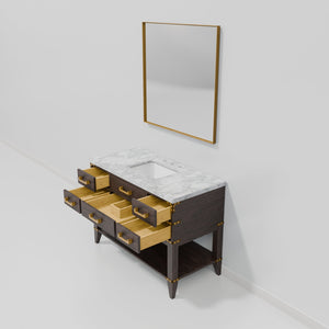English Elm Brown Oak 48" Single Bath Vanity with Carrara Marble Top, Soft-Close Drawers & 46" Mirror, Ample Storage B2731S01522