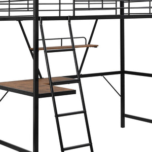 Homeroots Black Metal Loft Bed With L Shaped Desk And Shelf  Steel 404099
