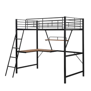 Homeroots Black Metal Loft Bed With L Shaped Desk And Shelf  Steel 404099
