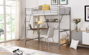 Homeroots Silver Metal Loft Bed With L Shaped Desk And Shelf  Steel 404100