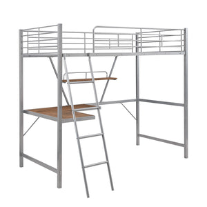 Homeroots Silver Metal Loft Bed With L Shaped Desk And Shelf  Steel 404100