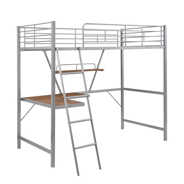 Homeroots Silver Metal Loft Bed With L Shaped Desk And Shelf  Steel 404100