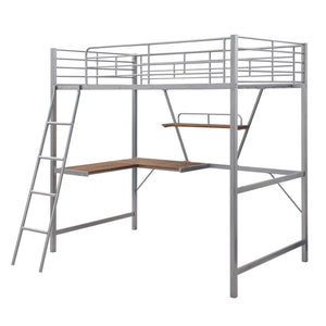 Homeroots Silver Metal Loft Bed With L Shaped Desk And Shelf  Steel 404100