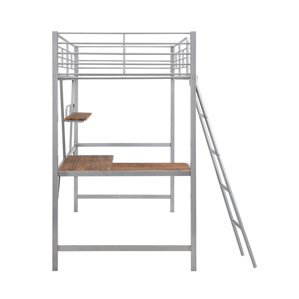 Homeroots Silver Metal Loft Bed With L Shaped Desk And Shelf  Steel 404100
