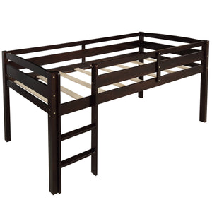 Homeroots Brown Twin Size Low Loft Bed  Manufactured Wood + Solid Wood 404101