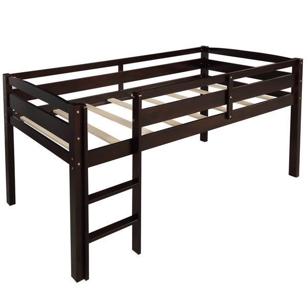 Homeroots Brown Twin Size Low Loft Bed  Manufactured Wood + Solid Wood 404101