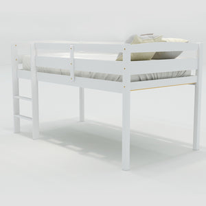 Homeroots White Twin Size Lof Loft Bed  Manufactured Wood + Solid Wood 404102