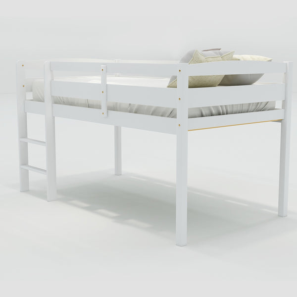 Homeroots White Twin Size Lof Loft Bed  Manufactured Wood + Solid Wood 404102
