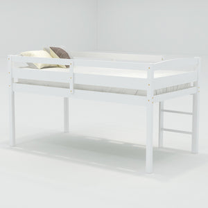 Homeroots White Twin Size Lof Loft Bed  Manufactured Wood + Solid Wood 404102