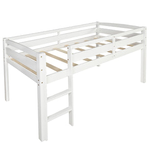 Homeroots White Twin Size Lof Loft Bed  Manufactured Wood + Solid Wood 404102