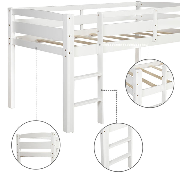 Homeroots White Twin Size Lof Loft Bed  Manufactured Wood + Solid Wood 404102