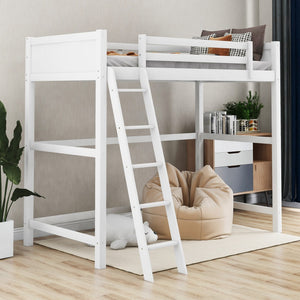 Homeroots White Twin Size High Loft Bed  Manufactured Wood + Solid Wood 404105
