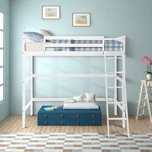 Homeroots White Twin Size High Loft Bed  Manufactured Wood + Solid Wood 404105