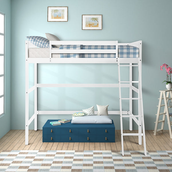 Homeroots White Twin Size High Loft Bed  Manufactured Wood + Solid Wood 404105