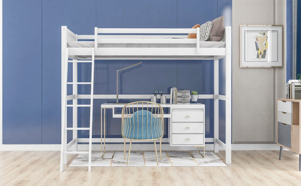 Homeroots White Twin Size High Loft Bed  Manufactured Wood + Solid Wood 404105