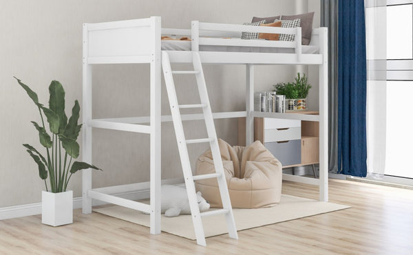 Homeroots White Twin Size High Loft Bed  Manufactured Wood + Solid Wood 404105