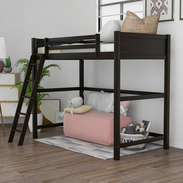 Homeroots Brown Twin Size Hight Loft Bed  Manufactured Wood + Solid Wood 404106