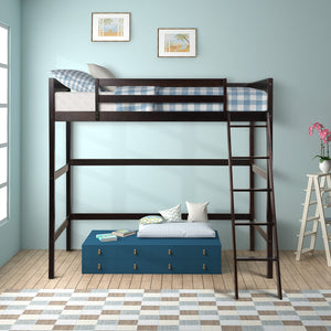 Homeroots Brown Twin Size Hight Loft Bed  Manufactured Wood + Solid Wood 404106