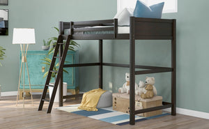 Homeroots Brown Twin Size Hight Loft Bed  Manufactured Wood + Solid Wood 404106