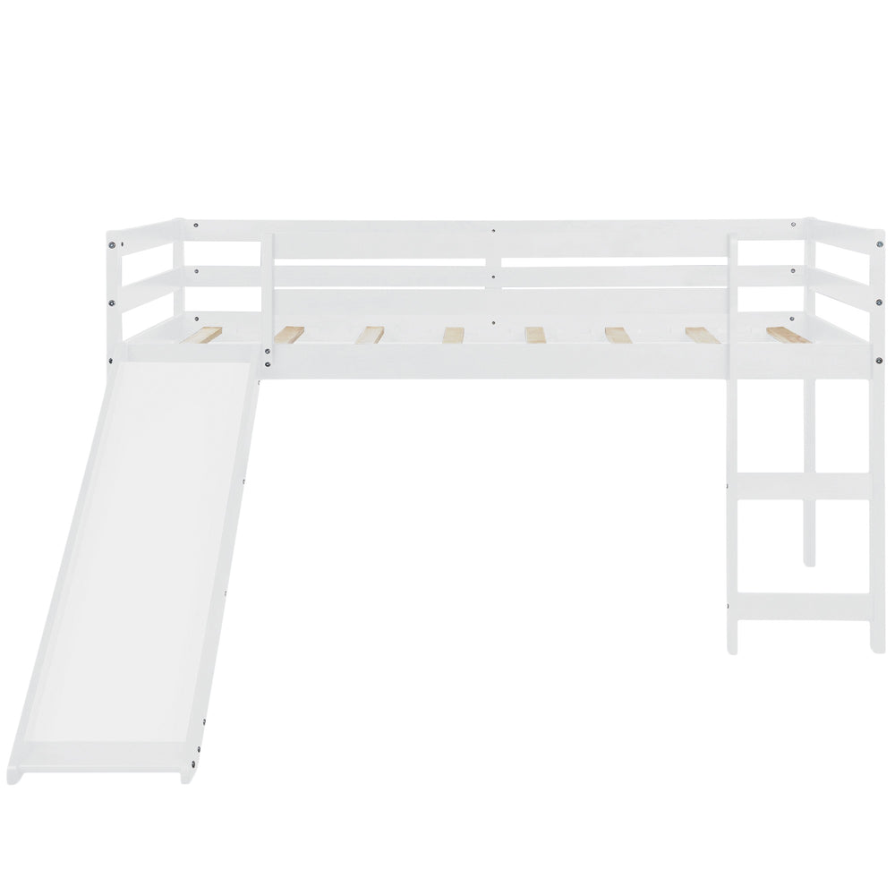 Homeroots White Low Loft Bed With Slide  Manufactured Wood + Solid Wood 404107