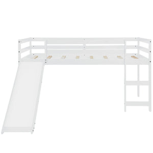 Homeroots White Low Loft Bed With Slide  Manufactured Wood + Solid Wood 404107