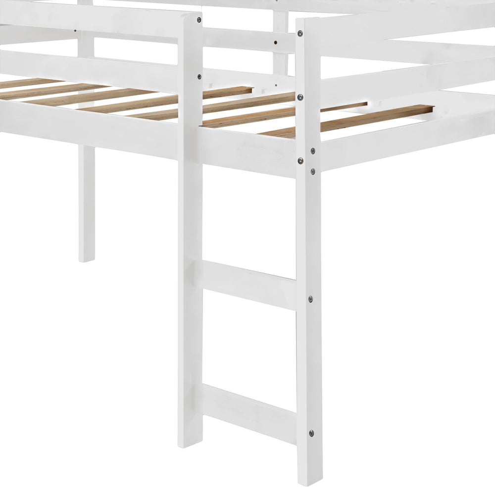 Homeroots White Low Loft Bed With Slide  Manufactured Wood + Solid Wood 404107
