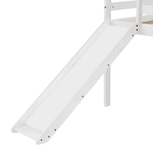 Homeroots White Low Loft Bed With Slide  Manufactured Wood + Solid Wood 404107