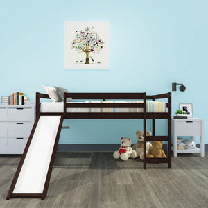 Homeroots Brown Low Loft Bed With Slide  Manufactured Wood + Solid Wood 404108