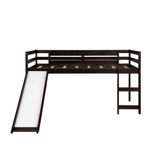 Homeroots Brown Low Loft Bed With Slide  Manufactured Wood + Solid Wood 404108