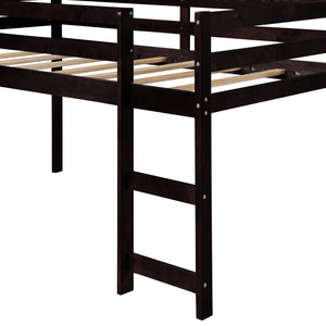 Homeroots Brown Low Loft Bed With Slide  Manufactured Wood + Solid Wood 404108