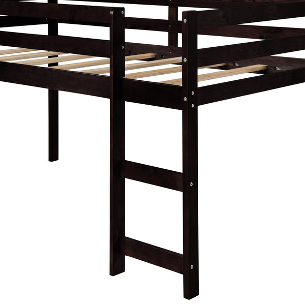 Homeroots Brown Low Loft Bed With Slide  Manufactured Wood + Solid Wood 404108
