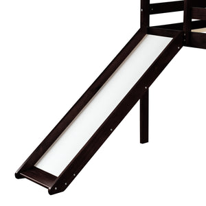 Homeroots Brown Low Loft Bed With Slide  Manufactured Wood + Solid Wood 404108