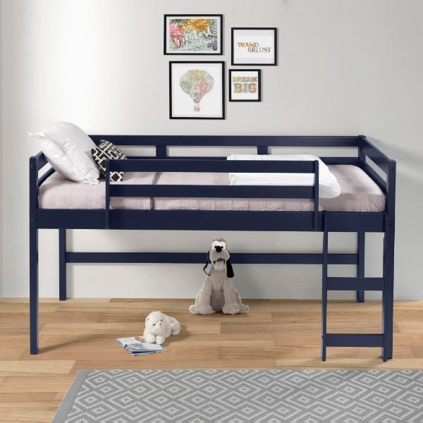 Homeroots Twin Loft Bed Navy Blue Finish  Manufactured Wood And Solid Wood 404115