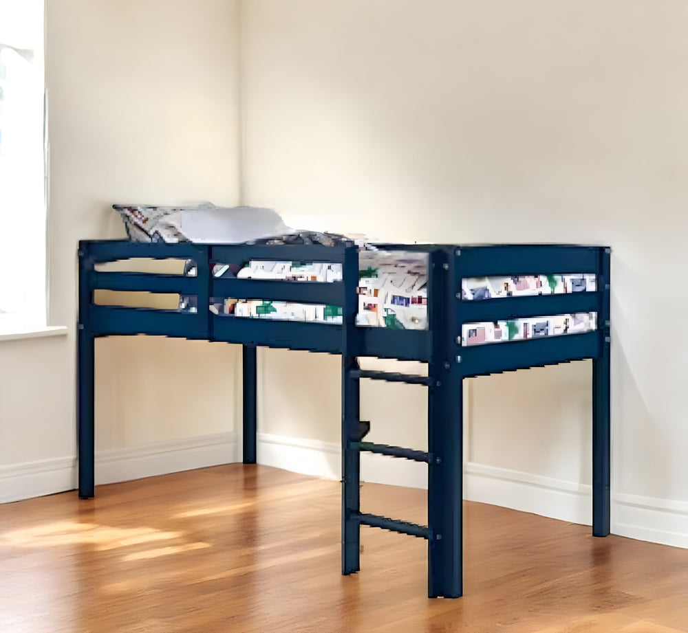 Homeroots Twin Loft Bed Navy Blue Finish  Manufactured Wood And Solid Wood 404115