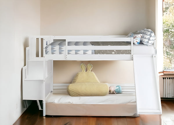 Homeroots White Twin Traditional Manufactured Wood And Solid Wood Bunk Bed  Manufactured Wood And Solid Wood 404123