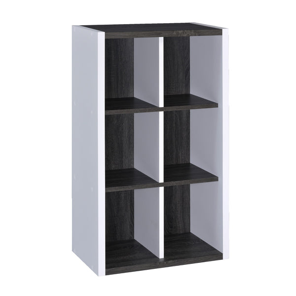 Homeroots Modern Dark Gray And White Six Cube Storage Bookshelf  Manufactured Wood 404135