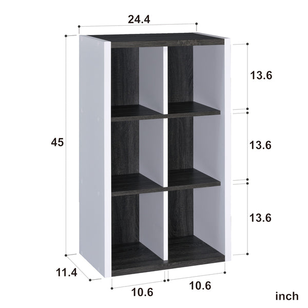 Homeroots Modern Dark Gray And White Six Cube Storage Bookshelf  Manufactured Wood 404135