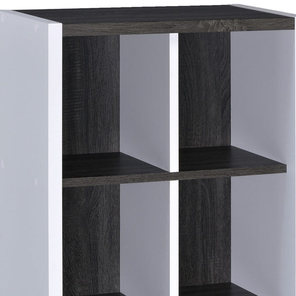 Homeroots Modern Dark Gray And White Six Cube Storage Bookshelf  Manufactured Wood 404135