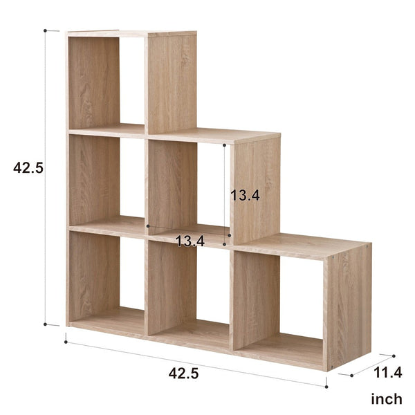 Homeroots Classic Natural Finish Six Cubby Stepped Bookcase  Manufactured Wood 404141