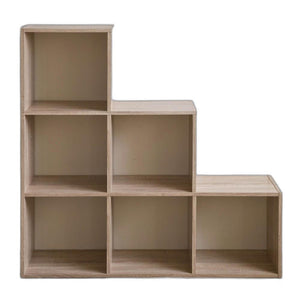 Homeroots Classic Natural Finish Six Cubby Stepped Bookcase  Manufactured Wood 404141