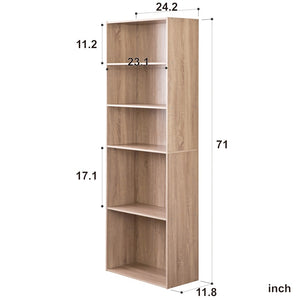Homeroots Classic Natural Finish Five Shelf Bookcase  Manufactured Wood 404143