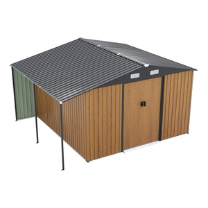 English Elm 10x12 Ft Galvanized Steel Outdoor Shed Dual Zone Lockable Sliding Doors Backyard Storage Yellow W1598S00033