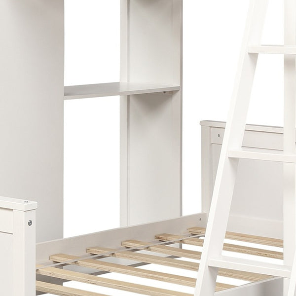 Homeroots White Twin Over Twin Size Bed With Shelves And Drawers  Manufactured Wood + Solid Wood 404172