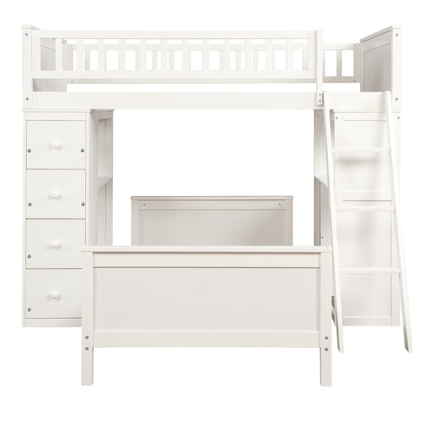 Homeroots White Twin Over Twin Size Bed With Shelves And Drawers  Manufactured Wood + Solid Wood 404172