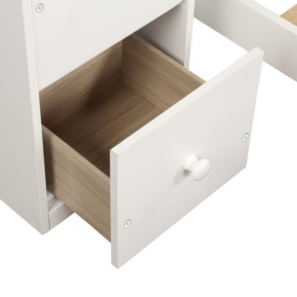 Homeroots White Twin Over Twin Size Bed With Shelves And Drawers  Manufactured Wood + Solid Wood 404172