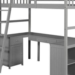 Homeroots Modern Classic Gray Twin Loft Bed With Book Shelf  Desk And Cabinet  Manufactured Wood + Solid Wood 404174