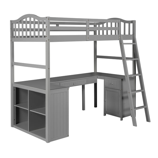 Homeroots Modern Classic Gray Twin Loft Bed With Book Shelf  Desk And Cabinet  Manufactured Wood + Solid Wood 404174