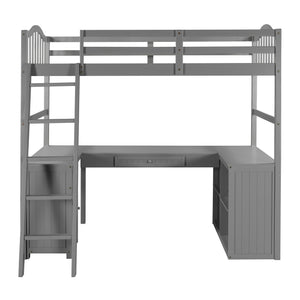 Homeroots Modern Classic Gray Twin Loft Bed With Book Shelf  Desk And Cabinet  Manufactured Wood + Solid Wood 404174