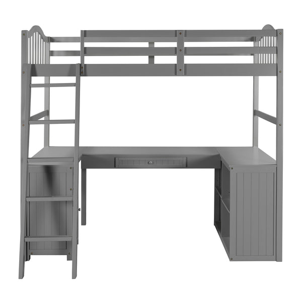 Homeroots Modern Classic Gray Twin Loft Bed With Book Shelf  Desk And Cabinet  Manufactured Wood + Solid Wood 404174